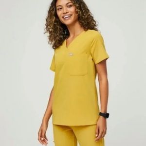 Figs Gold/Yellow Catarina Top and Zamora Joggers Scrubs Set Sz Small